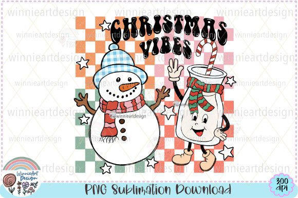 Christmas Vibes Snowman Checkered Retro Graphics